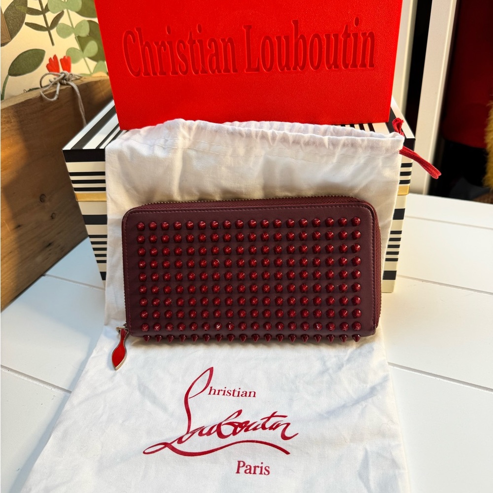 Christian Louboutin Long Wallet Zip Red Spike Panettone W/ Dusty & Custom Box